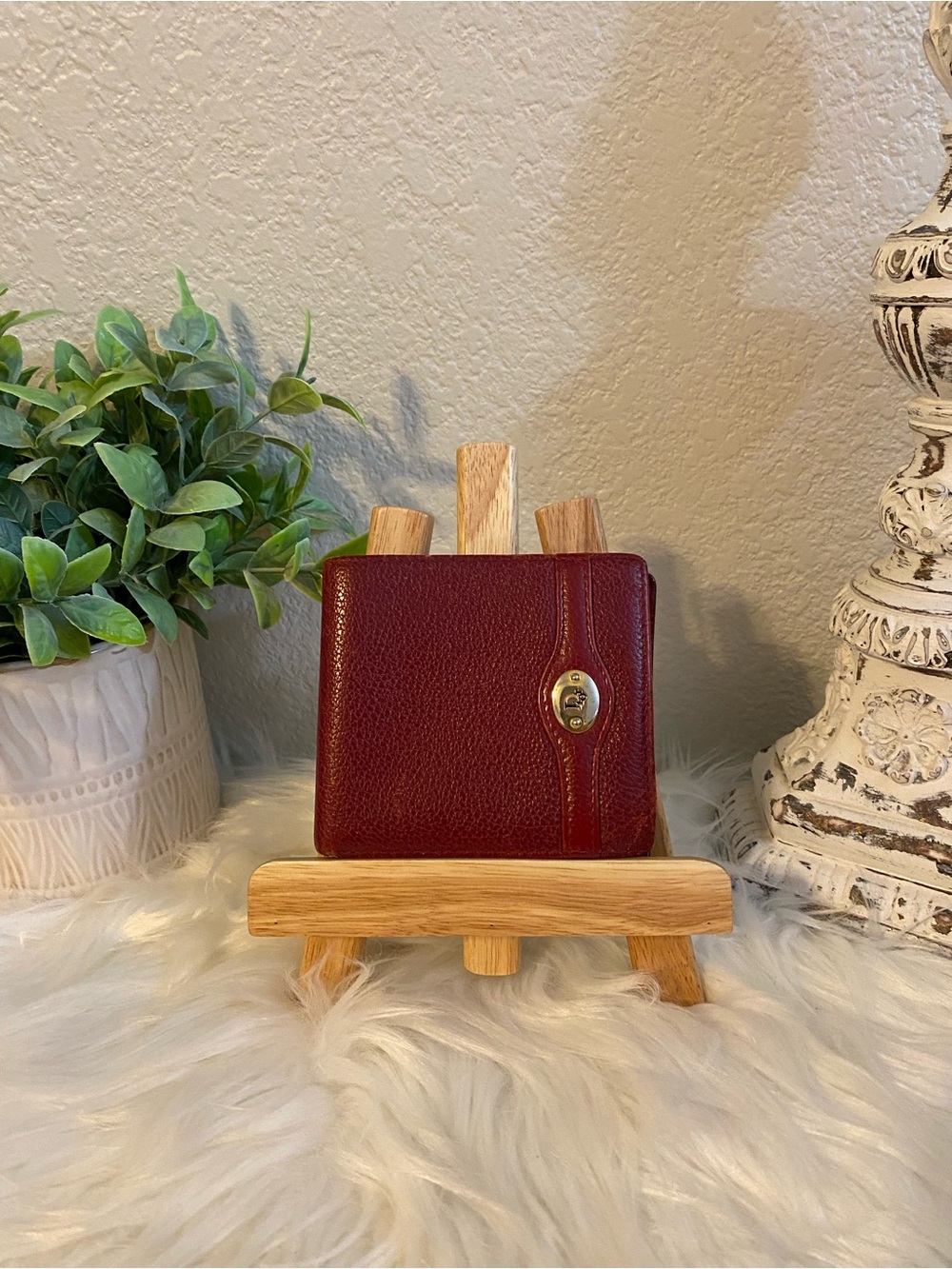 Dior Burgundy Pebbled Leather Bifold Unisex Wallet